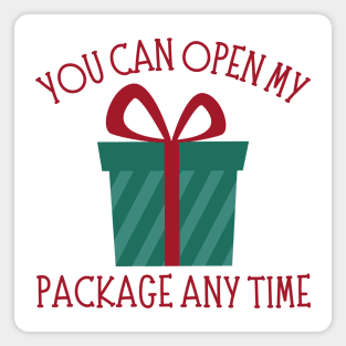 You Can Open My Package Anytime. Christmas Humor. Rude, Offensive, Inappropriate Christmas Design In Red Magnet